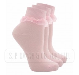 BABY PINK COTTON LYCRA T.O.T FRILLY ANKLE SOCKS. 