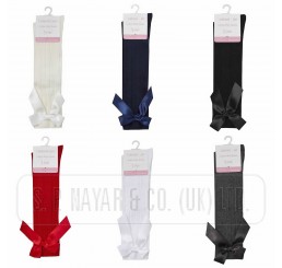 GIRLS CABLE KNEE HIGH BOW SOCKS.