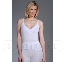 LADIES SNOW DROP WHITE THERMAL LACE FRENCH NECK VEST SINGLE PACK.