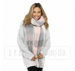 LADIES SOFT CHECKED  SCARF WITH TASSELS.