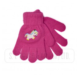 GIRLS GLOVES WITH EMBROIDERED UNICORN MOTIF.