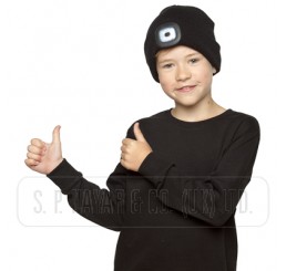 KIDS BLACK OR NEON YELLOW LED LIGHT TORCH BEANIE HAT.