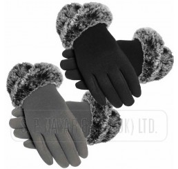 LADIES HANDY JERSEY GLOVES WITH FUR CUFF TOUCH SCREEN