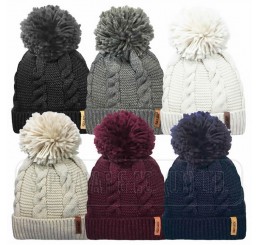 LADIES ROCKJOCK CABLE KNIT HAT WITH THERMAL INSULATION.