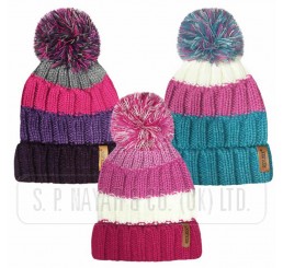 GIRLS ROCKJOCK RIBBED STRIPE HAT WITH THERMAL INSULATION.        