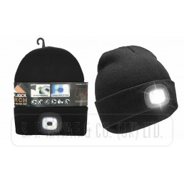 MENS ROCKJOCK BEANIE HAT WITH REMOVABLE USB RECHARGEABLE LED LIGHT TORCH.