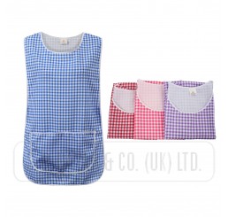 LADIES GINGHAM PRINT TABARDS WITH FRONT POCKET.