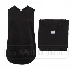 LADIES PLAIN ALL BLACK TABARDS WITH FRONT POCKET.