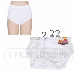 LADIES WHITE COTTON RIBBED FULL SIZE BRIEFS. 