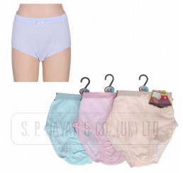 LADIES PASTEL COTTON RIBBED FULL SIZE BRIEFS. 
