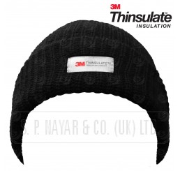 MEN'S BLACK 3M THINSULATE CHUNKY RIB HAT WITH TURN UP.