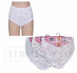 LADIES TUNNEL ELASTIC WHITE FLORAL FULL SIZE BRIEFS. 3 PAIR PACK