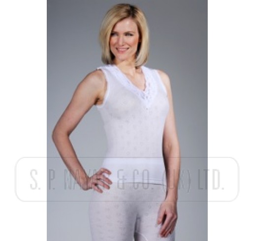 Ladies Warm Crew Neck Short Sleeved Thermal Vest White by Snowdrop M L XL 2XL 