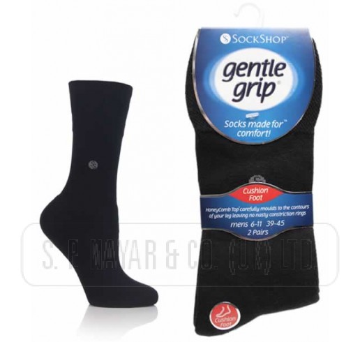 39-45 Eur MGG46 Black Squares 6 Pairs Mens Gentle Grip Socks Size 6-11 Uk 